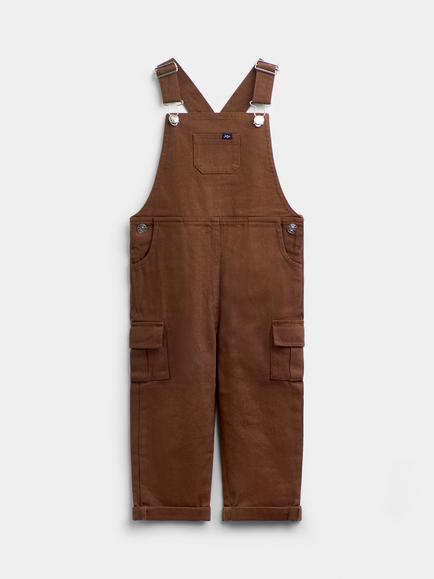 JoJo Maman Bébé Kids' Top and Twill Dungaree Set, Mid Brown - view 2, Mid Brown
