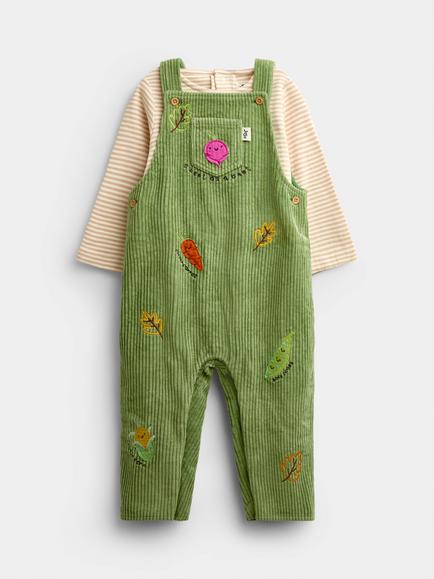 JoJo Maman Bébé Baby Veg Applique Dungaree Set, Green, Green