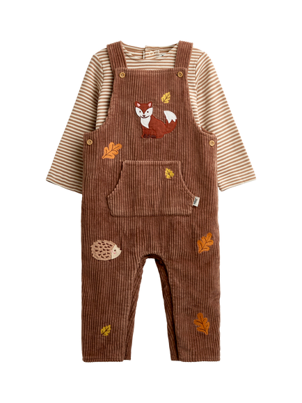 JoJo Maman Bébé Baby Woodland Dungarees & Long Sleeve Bodysuit Set, Natural, Natural