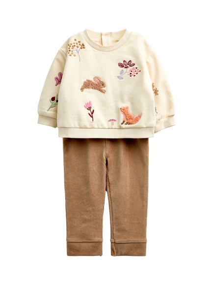 JoJo Maman Bébé Baby Woodland Sweatshirt & Leggings Set, Cream, Cream