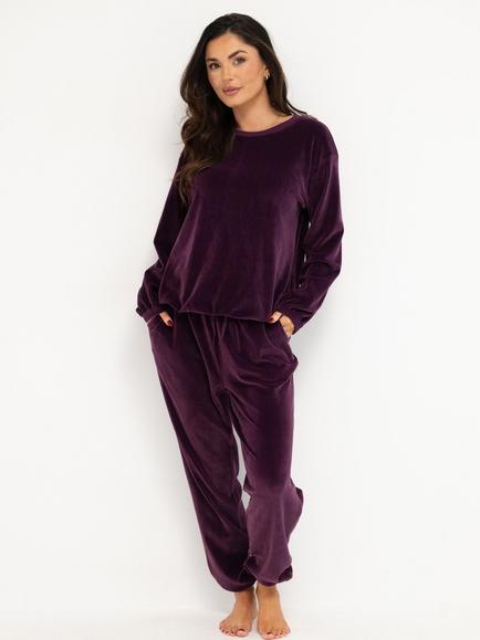 Pour Moi Ribbed Cosy Fleece Lounge Pyjama Set, Plum, Plum