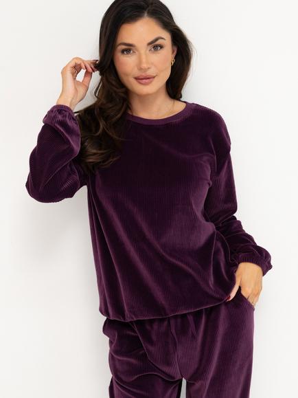 Pour Moi Ribbed Cosy Fleece Lounge Pyjama Set, Plum - view 2, Plum