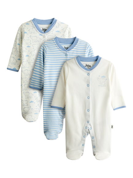JoJo Maman Bébé Baby Elephant Sleepsuits, Blue, Blue