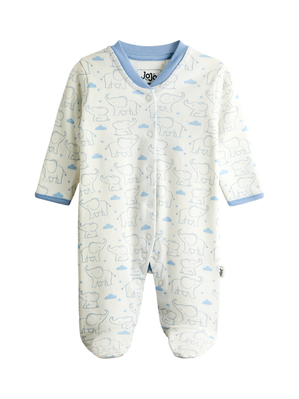 JoJo Maman Bébé Baby Elephant Sleepsuits, Blue - view 2, Blue