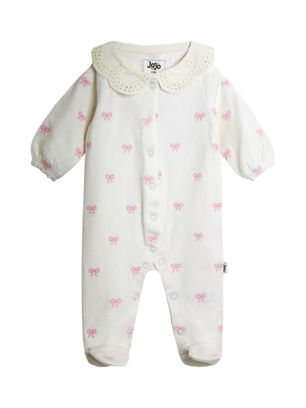 JoJo Maman Bébé Baby Bow Embroidered Sleepsuit, Cream, Cream