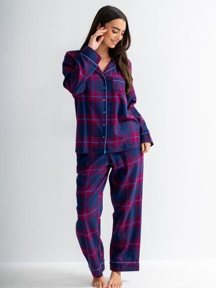 Pour Moi Cosy Check Brushed Cotton Pyjama Gift Set, Navy/Berry, Navy/Berry