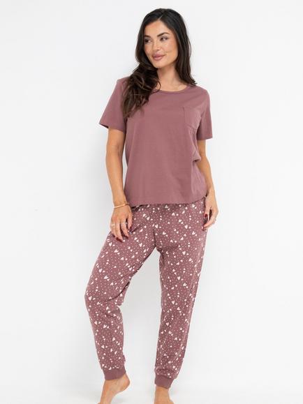 Pour Moi Jersey Short Sleeve Pyjama Set, Mocha/Cream, Mocha/Cream