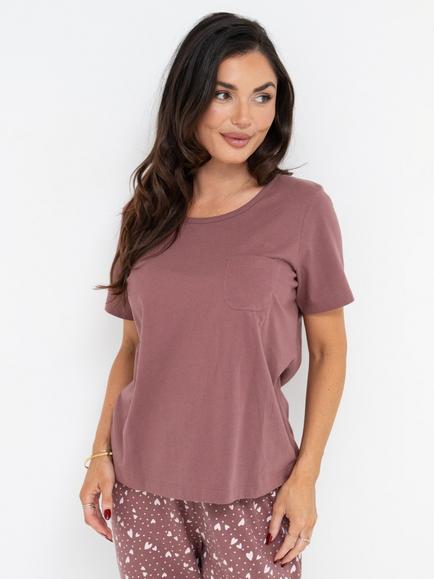 Pour Moi Jersey Short Sleeve Pyjama Set, Mocha/Cream - view 2, Mocha/Cream