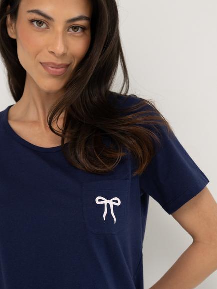 Pour Moi Jersey Cotton Short Sleeve Pyjama Set, Navy/Multi - view 2, Navy/Multi