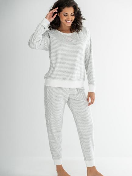 Pour Moi Cosy Fleece Sweatshirt & Jogger Pyjama Set, Grey/White, Grey/White
