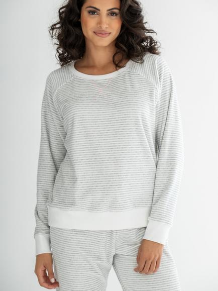Pour Moi Cosy Fleece Sweatshirt & Jogger Pyjama Set, Grey/White - view 2, Grey/White