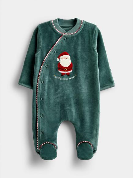 JoJo Maman Bébé Baby Father Christmas Sleepsuit, Green, Green