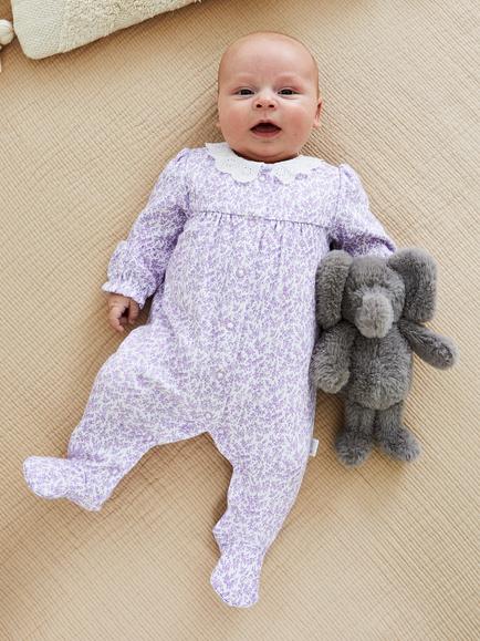 JoJo Maman Bébé Baby Ditsy Sleepsuit, Lilac - view 2, Lilac