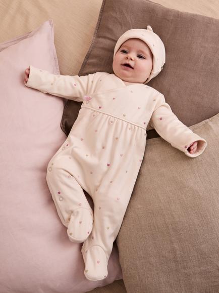 JoJo Maman Bébé Baby Cotton 2-Piece Embroidered Sleepsuit and Hat Set, Cream - view 2, Cream