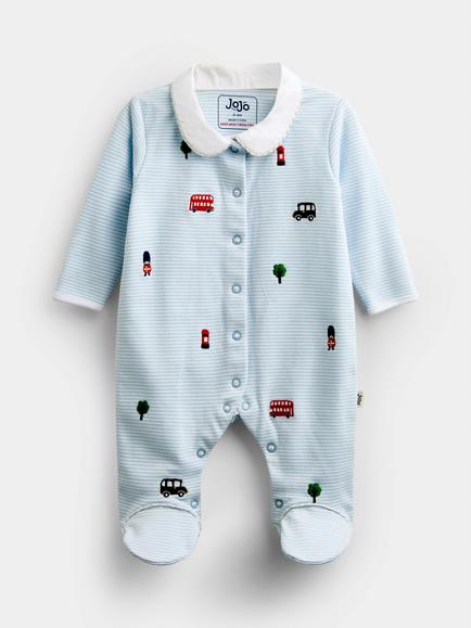 JoJo Maman Bébé Baby London Striped Sleepsuit, Blue, Blue
