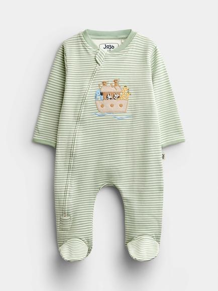 JoJo Maman Bébé Baby Noah's Ark Sleepsuit, Green, Green