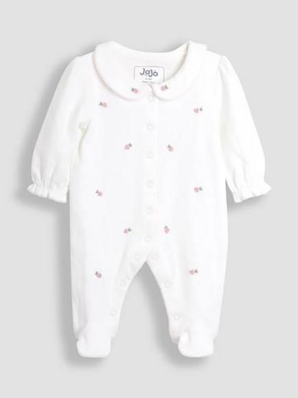 JoJo Maman Bébé Baby Embroidered Sleepsuit and Hat Set, Cream - view 2, Cream