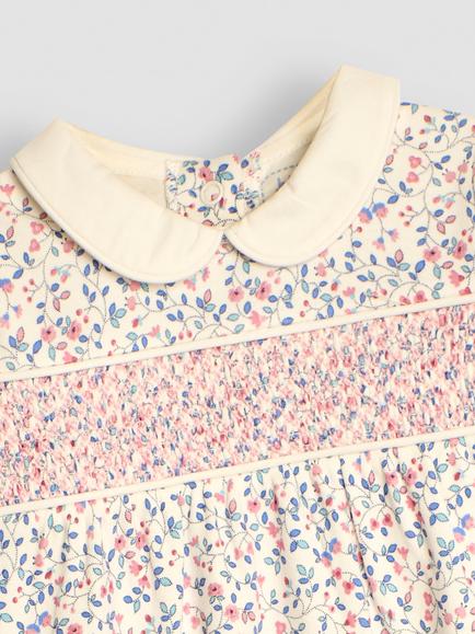 JoJo Maman Bébé Baby Ditsy Floral Smocked Sleepsuit, Cream - view 2, Cream