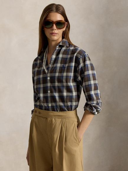 Polo Ralph Lauren Cotton Twill Yarn Dyed Check Shirt, Brown/Blue, Brown/Blue