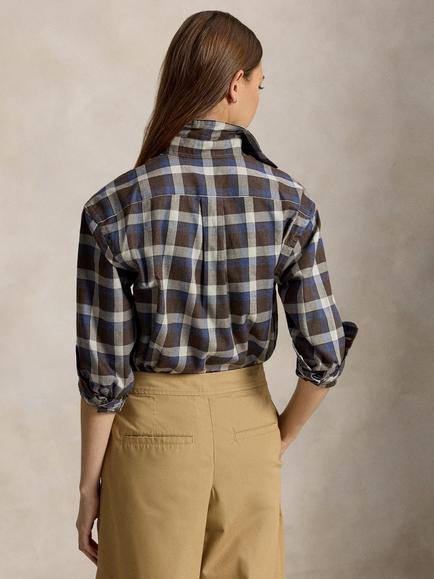 Polo Ralph Lauren Cotton Twill Yarn Dyed Check Shirt, Brown/Blue - view 2, Brown/Blue