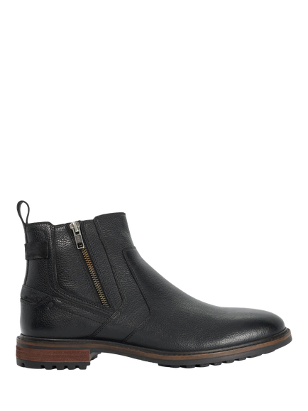 Dune London Scouter Leather Zip-Detail Ankle Boots, Black, Black