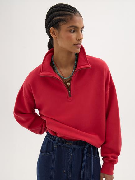 HUSH Enid Quarter Zip Sweatshirt, Jester Red, Jester Red