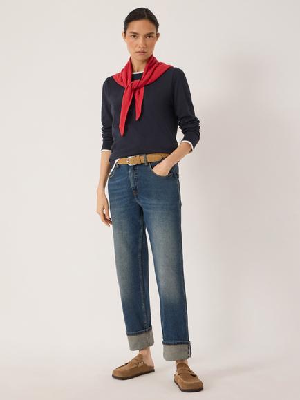 HUSH Winona Cotton Double Layer Long Sleeve T-Shirt, Navy Blue - view 2, Navy Blue