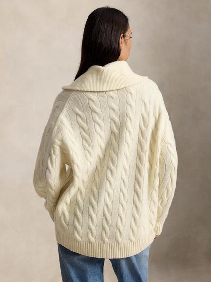 Polo Ralph Lauren Wool Rich with Cashmere Sailor Collar Cable Knit Jumper, Authentic Cream - view 2, Authentic Cream