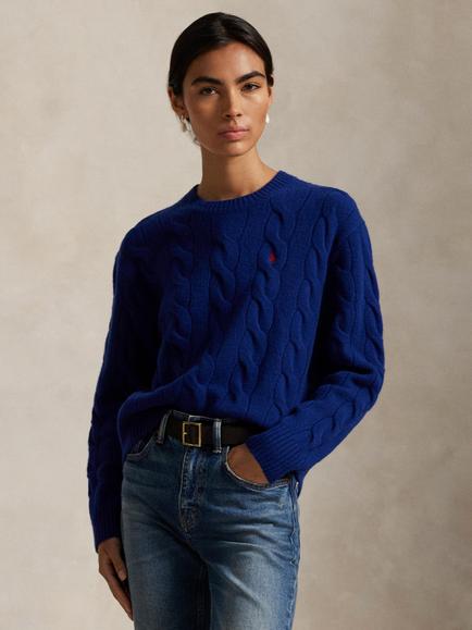 Polo Ralph Lauren Wool Rich with Cashmere Cable Knit Jumper, Winter Night Navy, Winter Night Navy