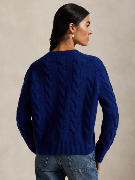 Polo Ralph Lauren Wool Rich with Cashmere Cable Knit Jumper, Winter Night Navy - view 2, Winter Night Navy