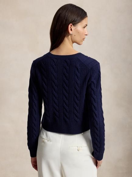 Polo Ralph Lauren Wool Rich with Cashmere Cable Knit Cardigan, Hunter Navy - view 2, Hunter Navy