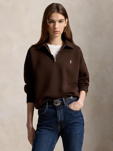 Polo Ralph Lauren Cotton Blend Knit Quarter Neck Polo Jumper, Circuit Brown, Circuit Brown