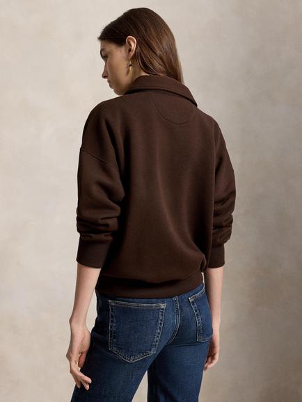 Polo Ralph Lauren Cotton Blend Knit Quarter Neck Polo Jumper, Circuit Brown - view 2, Circuit Brown