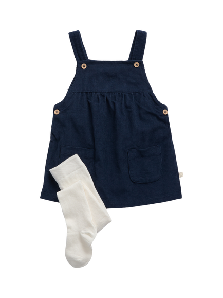 MORI Baby Corduroy Pinafore Dress and Tights Set, Navy, Navy
