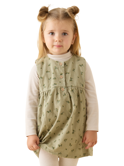 MORI Baby Corduroy Acorn Print Dress and Tights Set, Tea, Tea