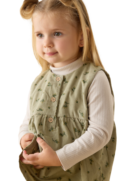 MORI Baby Corduroy Acorn Print Dress and Tights Set, Tea - view 2, Tea