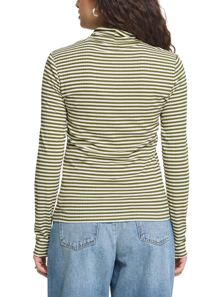 ICHI Ihcella Long Sleeve Roll Neck Top - view 2, Calla Green/Cloud