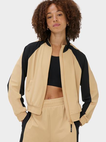 Sweaty Betty Explorer Colour Block Zip Up Jacket, Dove/Beige/Black, Dove/Beige/Black