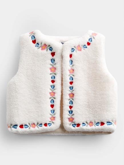 JoJo Maman Bébé Baby Floral Embroidered Fleece Gilet, Cream, Cream