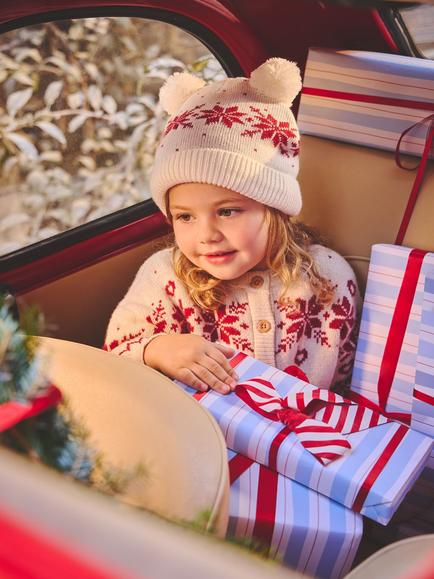 JoJo Maman Bébé Kids' Snowflake & Heart Cardigan with Cashmere, Cream - view 2, Cream