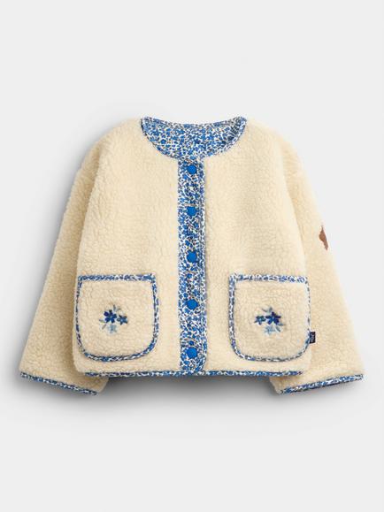 JoJo Maman Bébé Kids' Reversible Fleece and Cord Jacket, Mid Blue, Mid Blue