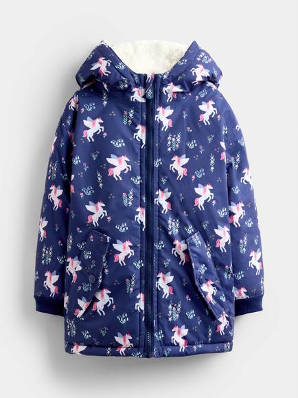 JoJo Maman Bébé Kids' Unicorn Reversible Coat, Navy Blue, Navy Blue