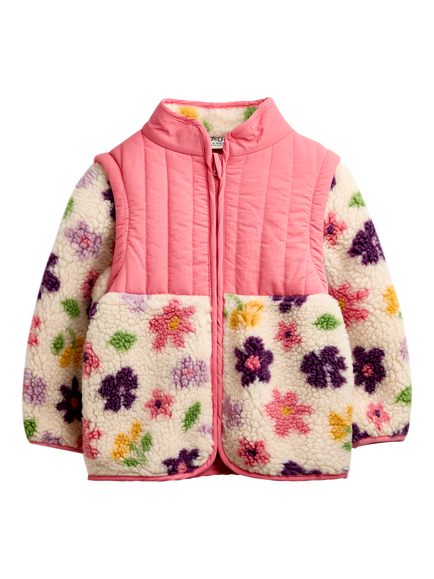 JoJo Maman Bébé Kids' 2-in-1 Bold Flower Fleece Jacket, Cream, Cream