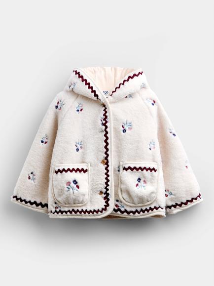 JoJo Maman Bébé Kids' Floral Borg Jacket, Natural, Natural