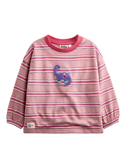 JoJo Maman Bébé Kids'  Dino Boucle Appliqué Top, Mid Pink, Mid Pink