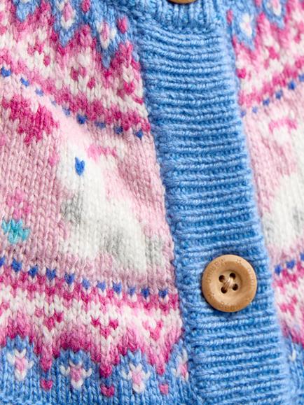 JoJo Maman Bébé Kids' Bunny Fairisle Cardigan, Mid Blue - view 2, Mid Blue