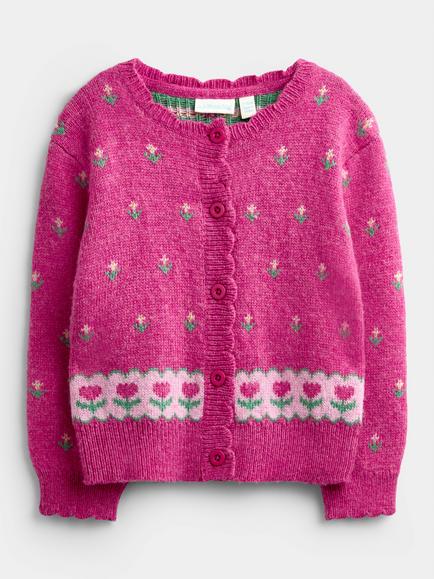 JoJo Maman Bébé Baby Floral Cardigan and Beret Set, Fucsia Pink - view 2, Fucsia Pink