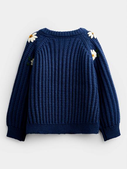 JoJo Maman Bébé Kids' Floral Rib Cardigan, Denim Blue - view 2, Denim Blue