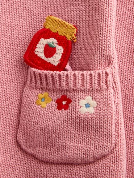 JoJo Maman Bébé Kids' Mouse Appliqué & Jam Pet In Pocket Cardigan, Light Pink - view 2, Light Pink