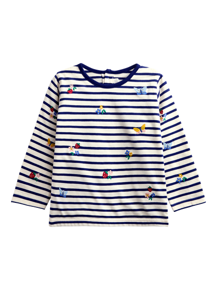 JoJo Maman Bébé Kids' Fruit & Butterfly Embroidered Top, Navy Blue, Navy Blue